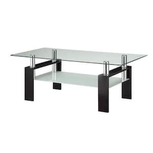 24 in. Clear and Black Rectangle Glass Top Coffee Table