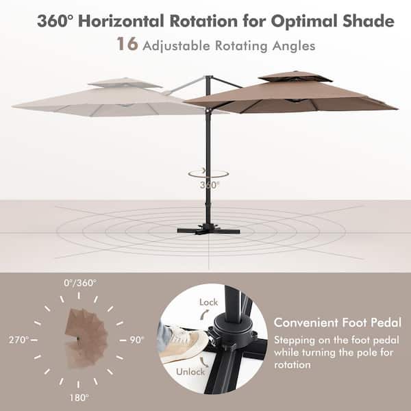 heavy duty double vented patio umbrellas PHI VILLA 15ft Large Outdoor Umbrella with Base Included, Navy Blue Expansive Shade 10 Feet 3 Tier Outdoor