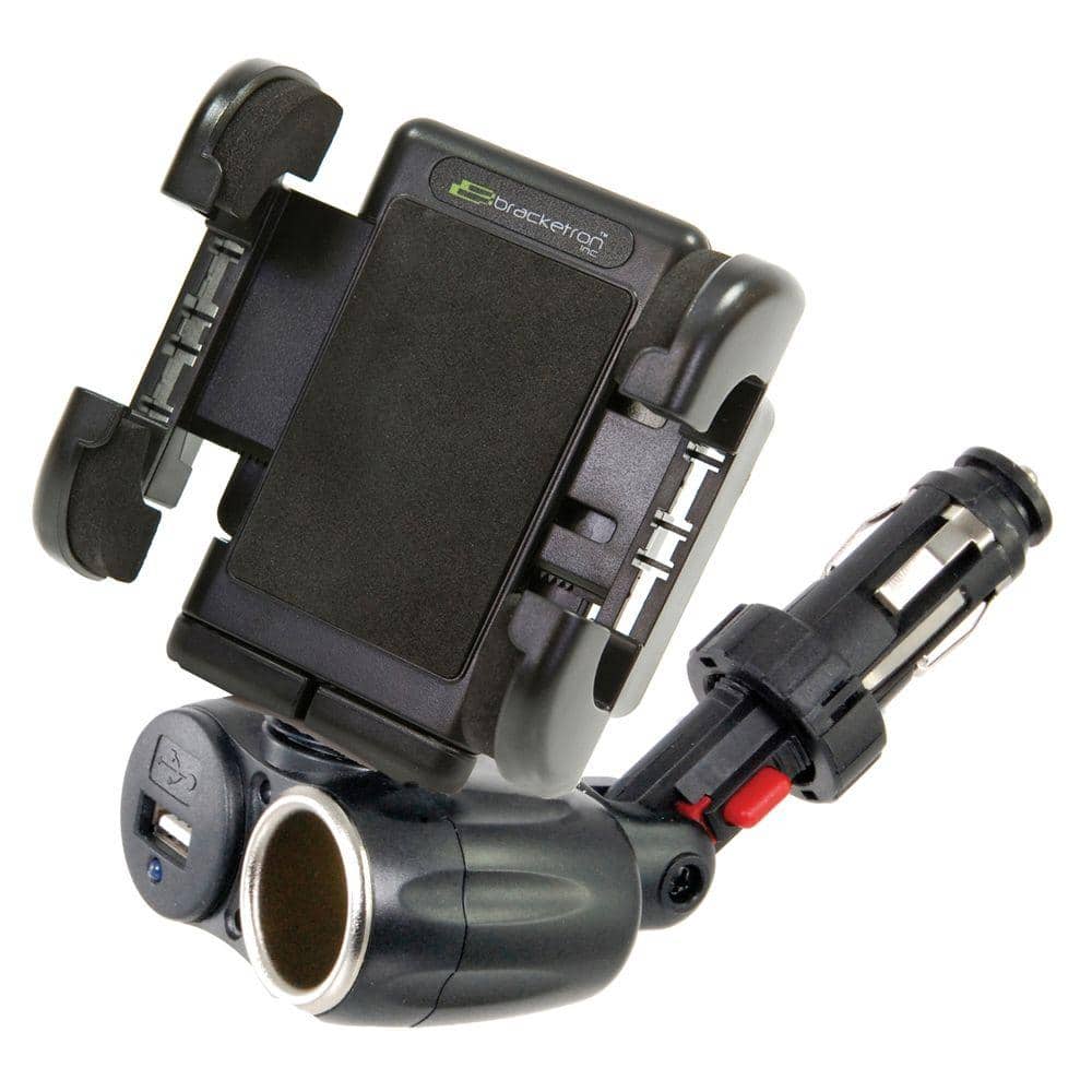 Bracketron Power Dock Dual Auxiliary USB Power Mount with Grip-iT for GPS, Black