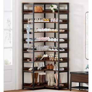 Lauren Rustic Brown 79 in. H Shoe Storage Cabinet, 9-Tier Corner Shoe Rack, Tall Vertical Shoe Rack Organizer Entryway