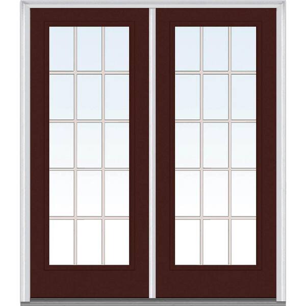 MMI Door 60 in. x 80 in. Tan Internal Grilles Right-Hand Inswing Full Lite Clear Painted Fiberglass Smooth Prehung Front Door