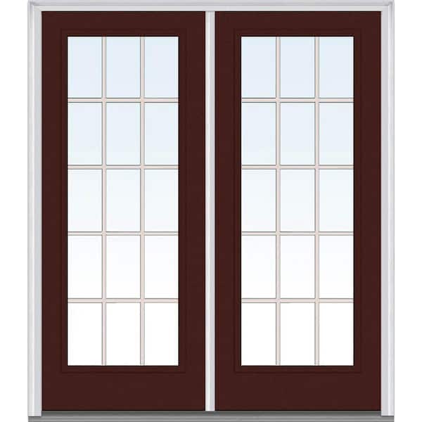 MMI Door 60 in. x 80 in. Tan Internal Grilles Left-Hand Inswing Full Lite Clear Glass Painted Steel Prehung Front Door