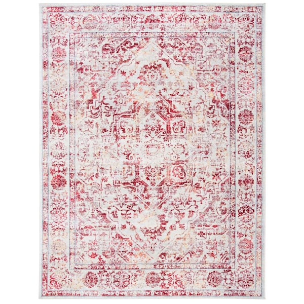 Brentwood Ivory/Red 10 ft. x 13 ft. Distressed Border Medallion Area Rug
