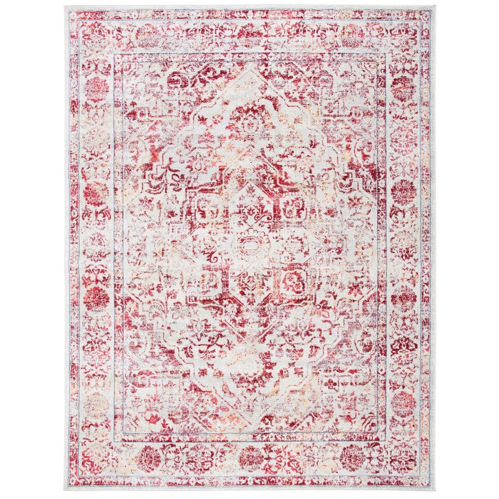 SAFAVIEH Brentwood Ivory/Red 9 ft. x 12 ft. Distressed Border Medallion ...