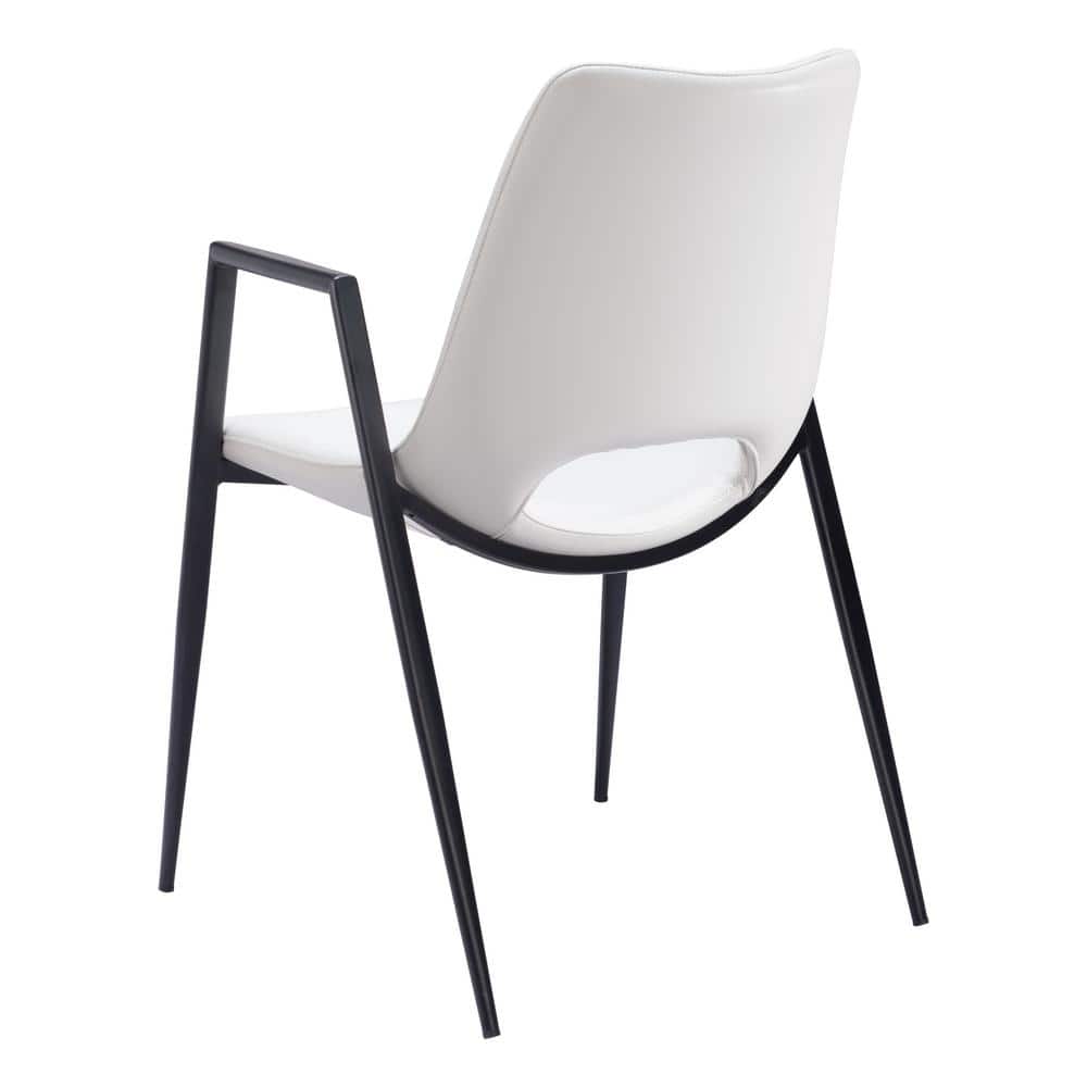White Faux Leather Upholstered Arm Chair with Black Metal Legs