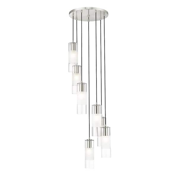 Unbranded Alton 18 in. 7-Light Brushed Nickel Round Chandelier with Clear Plus Frosted Glass Shades