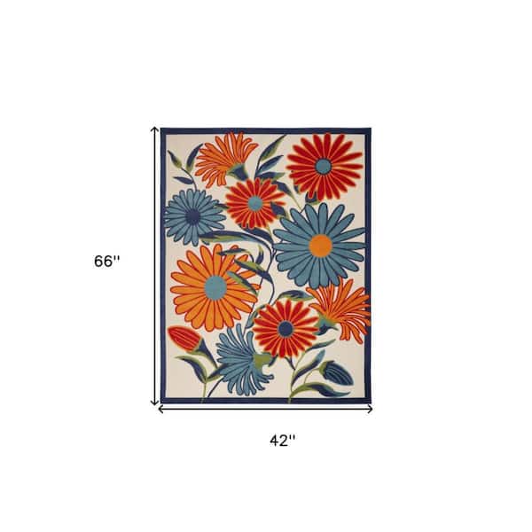 Ivory, Blue, Orange 4 ft. x 6 ft. Woven Polypropylene Rectangle Indoor/Outdoor Area Rug