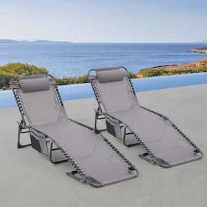Black Folding Textilene Outdoor Lounge Chair Outdoor Recliner in Dark Grey Set of 2 （2 Chairs Included）