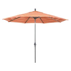 11 ft. Hammertone Grey Aluminum Market Patio Umbrella with Crank Lift in Dolce Mango Sunbrella