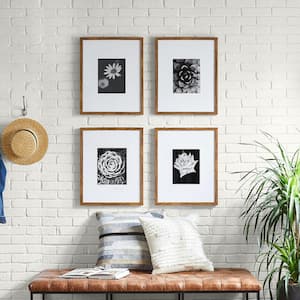 16 in. x 20 in. Matted to 8inch x 10inch Walnut Gallery Wall Picture Frames (Set of 4)