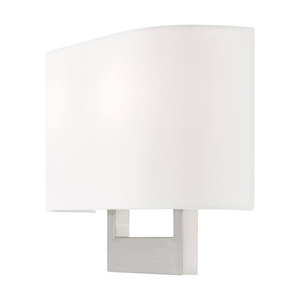 Brushed Nickel 2-Light Wall Sconce with Off-White Shade