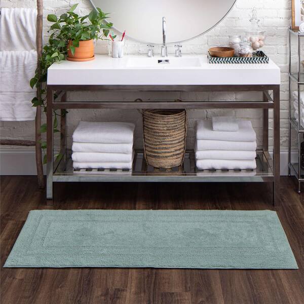 Cotton Reversible Glacier 27 in. x 45 in. Green Cotton Machine Washable Bath Mat