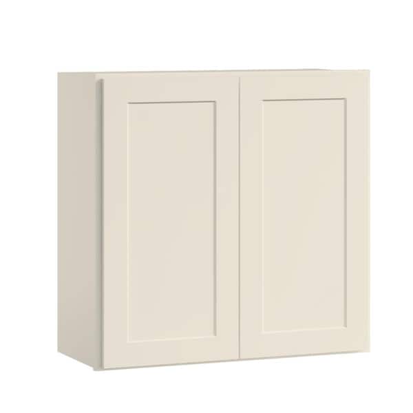 33 in. W x 12 in. D x 36 in. H in Antique White Plywood Ready to Assemble Kitchen Wall Cabinet with Doors and Shelves