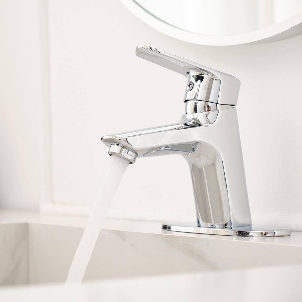 Polished Chrome Single Hole 1-Handle Bathroom Faucet with Deck Plate