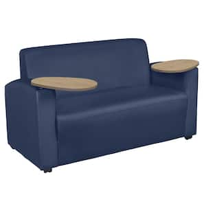 56 in. Blue Vinyl Fabric Tablet Arm Loveseat