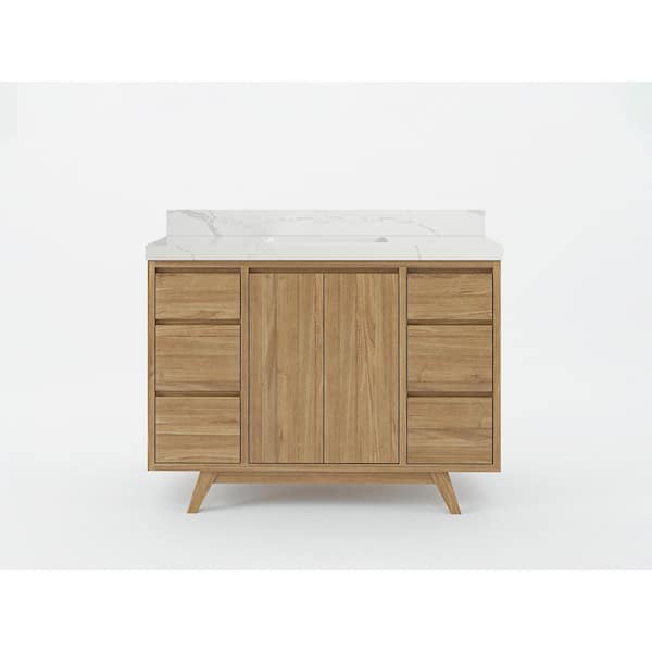 Willow Collections Madison Teak 48 in. W x 22 in. D x 36 in. H Bath Vanity in Golden Teak with 2 in Calacatta Quartz Top