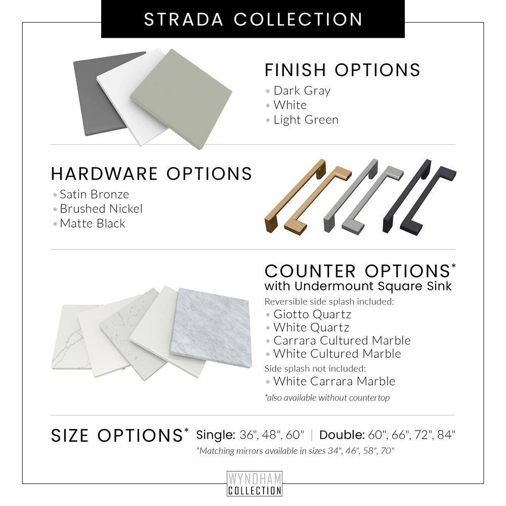Strada 48" White Transitional Bathroom Vanity with Satin Bronze Trim