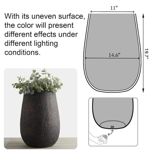 Wallowa Weathered Concrete Bronze Tall Planter Pot with Drainage