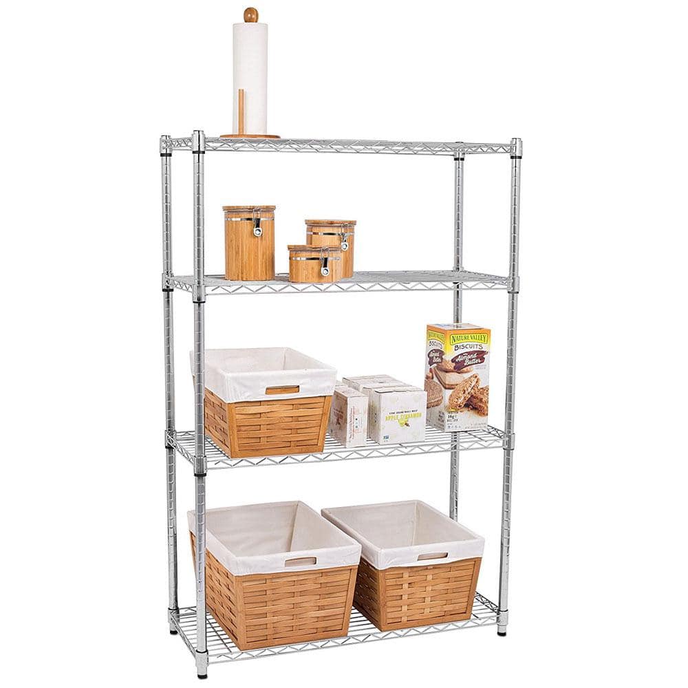 Silver 4-Tier Chrome Plated Iron Storage Shelf