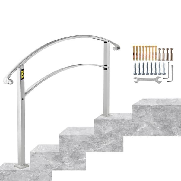 VEVOR Handrails for Outdoor Steps Fit 3 to 4 Steps Stair Railing White Wrought Iron Handrail for Concrete or Wooden Stairs