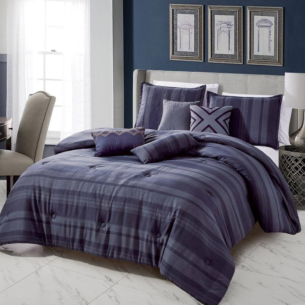 7 piece queen luxury purple oversized bedroom comforter sets j22161vpurpleq  - the home depot