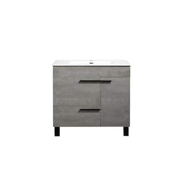 Abruzzo Gill 36.0 in. W x 17.90 in. D x 33.30 in. H Wood Melamine Vanity Set in Cement Grey with White MFC Top