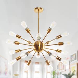 18-Light Indoor Brass Mid-Century Modern Sputnik Chandelier Linear Pendant Light