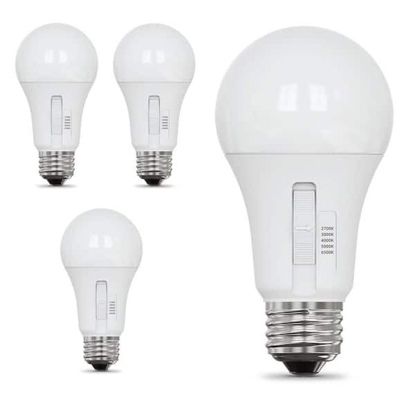 Feit Electric 60-Watt Equivalent A19 E26 LED Light Bulb Selectable White (2700K/3000K/4000K/5000K/6500K) 4-Pack
