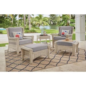 Park Meadows Off-White Wicker Outdoor Patio Lounge Chair with CushionGuard Stone Gray Cushions