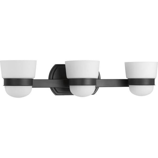 Progress Lighting Index Collection 3-Light Matte Black Etched Opal Glass Modern Bath Vanity Light