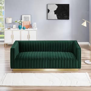 Fontana 84 in. W Square Arm Velvet Rectangle Mid Century Modern Sofa Couch in Dark Green (Seats 3)