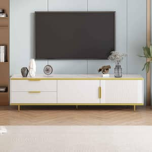 Modern White TV Stand Fits TV's Up to 65 in. with 2 Drawers and 2 Cabinets