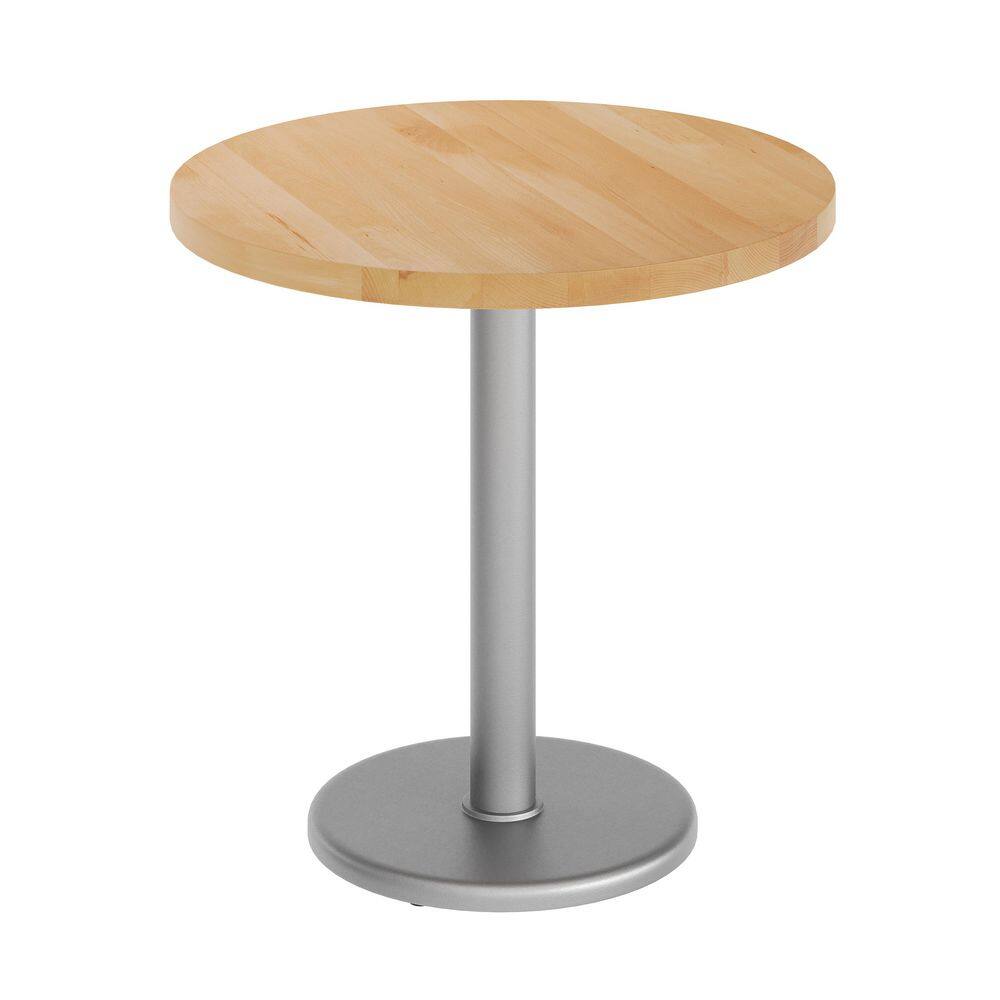 Bennett Contemporary Natural Top/Silver Base Wood 30 in. Cast Iron Rust-Resistant Column Base Dining Table Seats 3