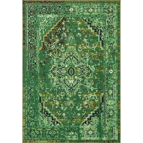 Vintage Reiko Green 9 ft. x 12 ft. Area Rug