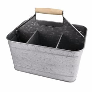 Spacious Metal 1-Piece Gray Carry-All Serve Ware with Wooden Handle