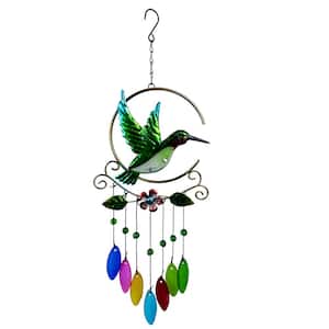 22 in. Hummingbird 7-Color Glass Crystal Pendant Wind Chime Metal Wind Chime Green