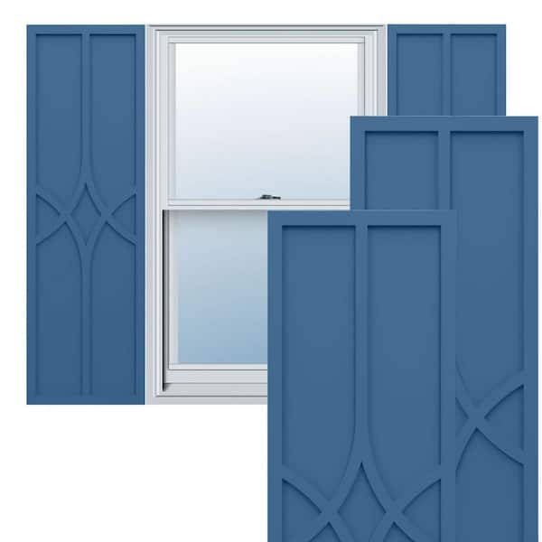 Ekena Millwork True Fit PVC 18 in. W x 80 in. H Raised Panel Vinyl Shutters Pair in Sojourn Blue
