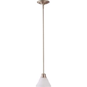 1-Light Brushed Nickel Mini Pendant with Frosted White Glass