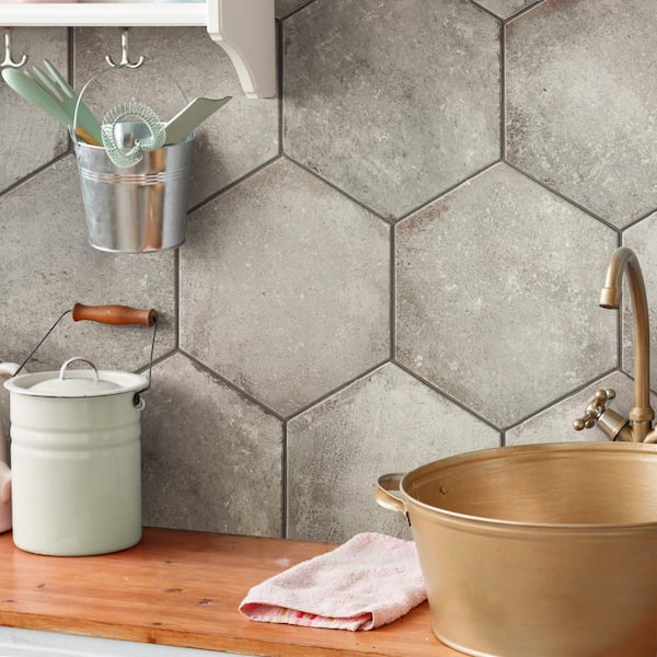 D'Anticatto Hex Grigio 11 in. x 12-3/4 in. Porcelain Floor and Wall Tile (11.25 sq. ft./Case)