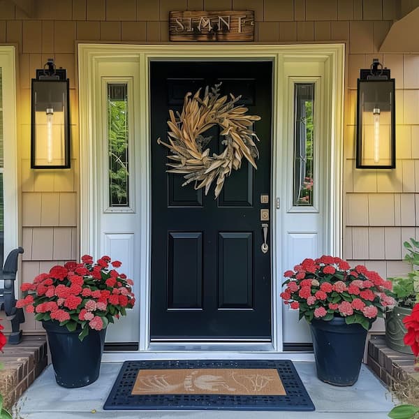 22 in.2-Pack Black Dusk to Dawn Lantern Outdoor Sconce Wall Light Waterproof for Porch Patio and LED T30 Bulbs Included