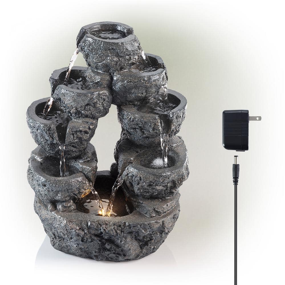 14" Gray Resin 5-Tier Cascading LED Waterfall Fountain