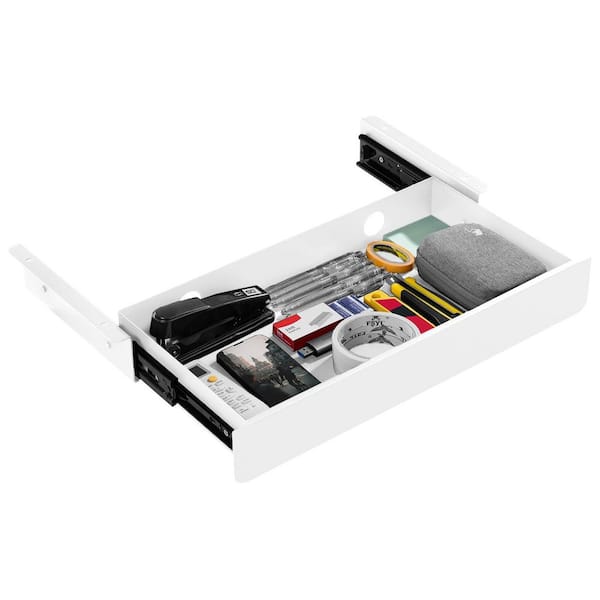 17.32 in. x 9.25 in. Pull-Out Storage Organizer with Cable Management for Home and Office, White