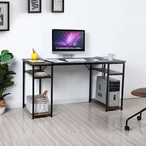 Dembe 55 in. Rectangular Black Brown Wood Computer Writing Desk with Storage Shelves