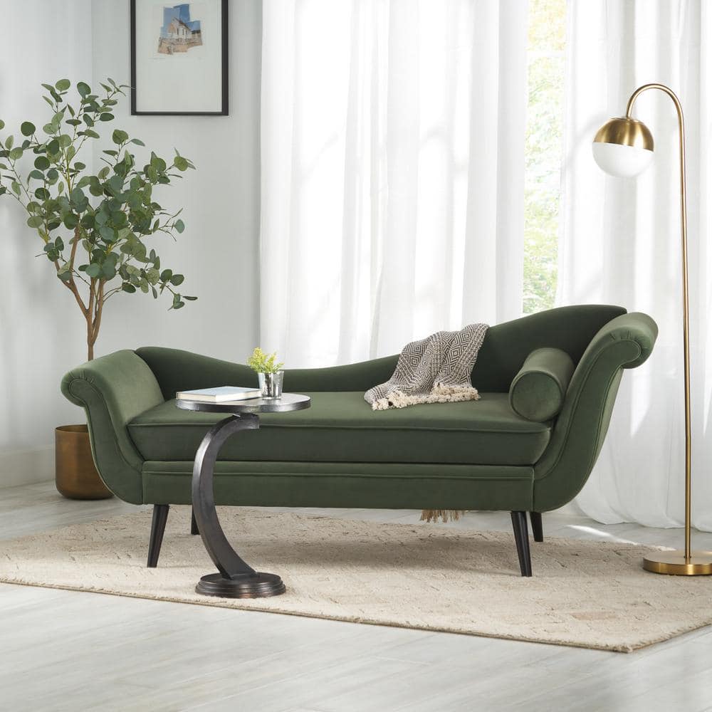 Sage Green Velvet Chaise Lounge with Dark Brown Birch Legs