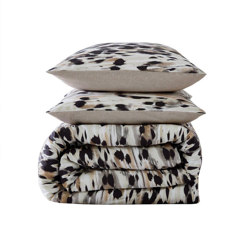 Abstract Leopard Cotton Brown Queen Duvet Cover Set