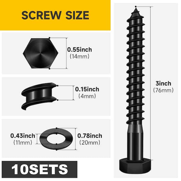 3/8 in. x 3 in. Stainless Steel Hex Drive Hex Head Lag Screws, Black Oxide (10-Pack)
