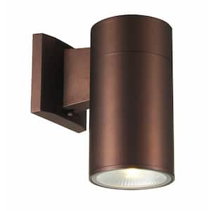 Compact 8 in. Bronze Integrated LED Cylinder Outdoor Wall Light Fixture with Clear Glass