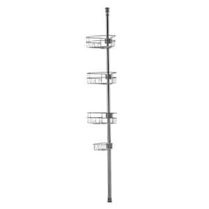 Shower Corner Caddy Tension Pole, Shower Caddy 39 in. to 125 in. High, Multi-Functional Shower Tension Pole, Silver