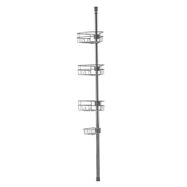 Shower Corner Caddy Tension Pole, Shower Caddy 39 in. to 125 in. High, Multi-Functional Shower Tension Pole, Silver