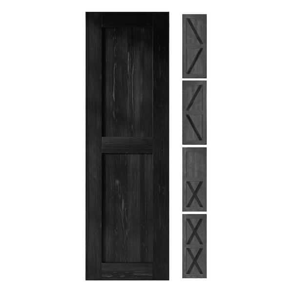HOMACER 20 in. x 80 in. 5-in-1 Design Black Solid Natural Pine Wood Panel Interior Sliding Barn Door Slab with Frame